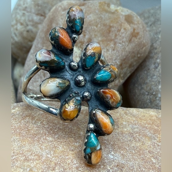 Southwestern Spiny Oyster Turquoise 925 Silver Ring Sz 8 Sante Fe Style NWT - Picture 7 of 17